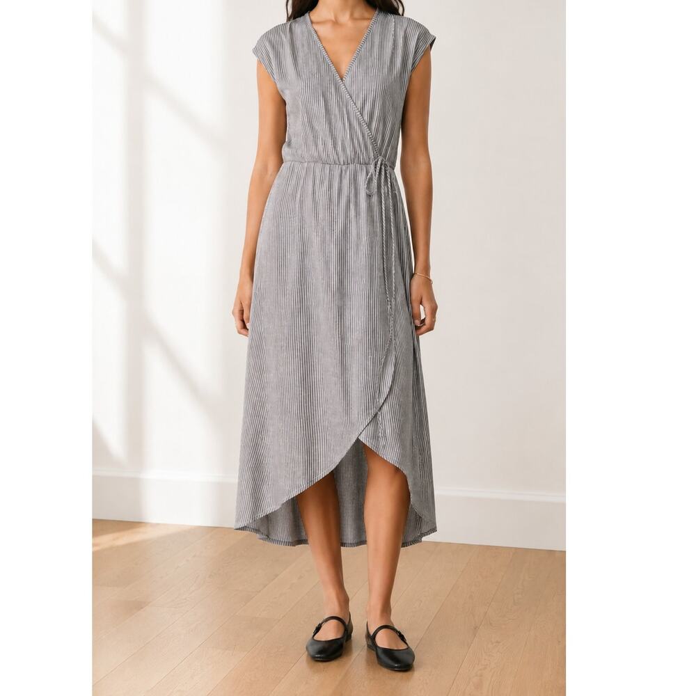 Caution To The Wind Wrap Midi Dress Striped Coastal Nautical Lightweight-Small